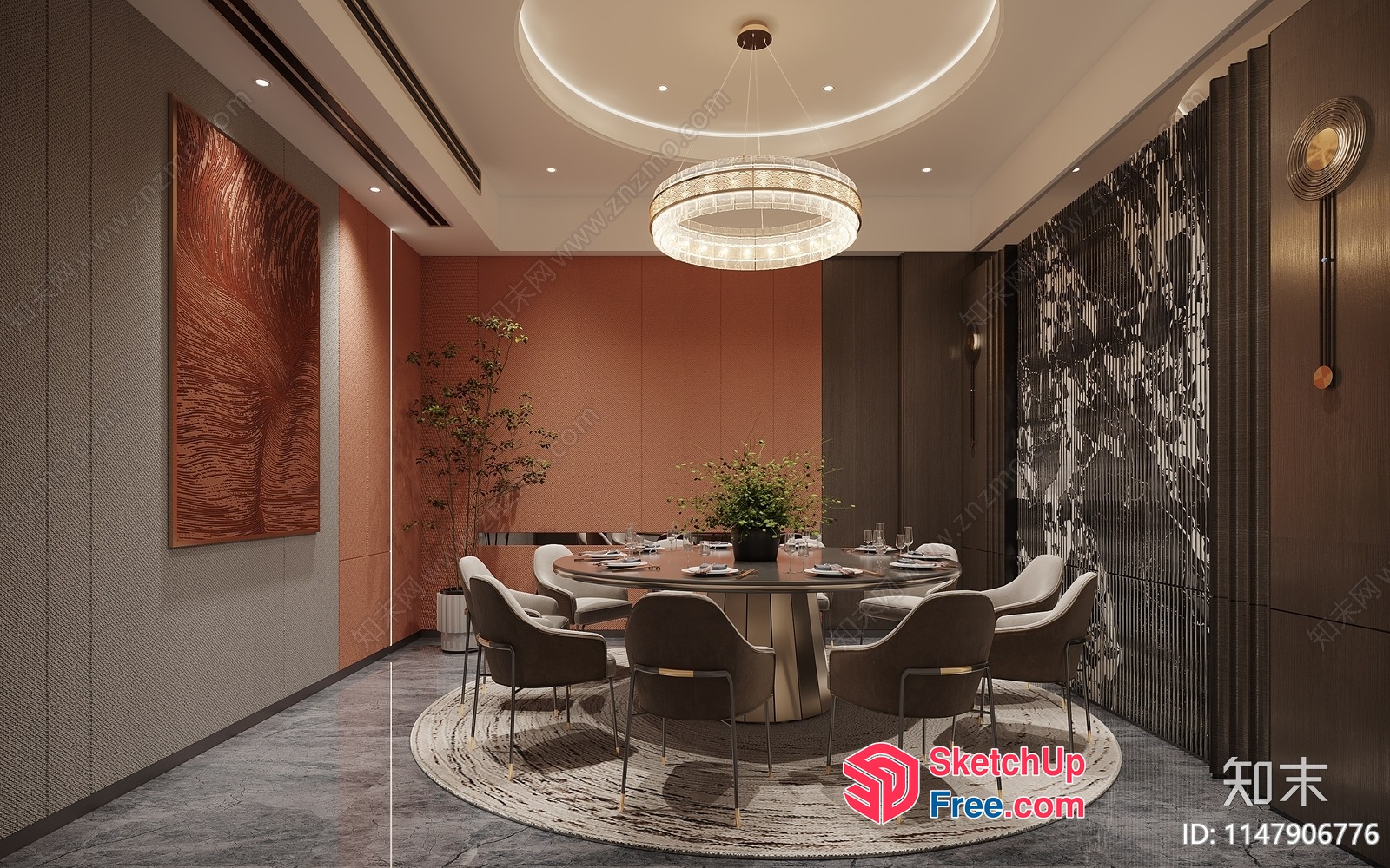 Luxurious Dining Room With Modern Chandelier 3D SketchUp File