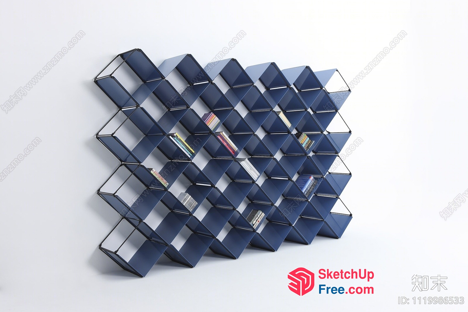 Modern Bookcase With Geometric Shelf Design 3D SketchUp File