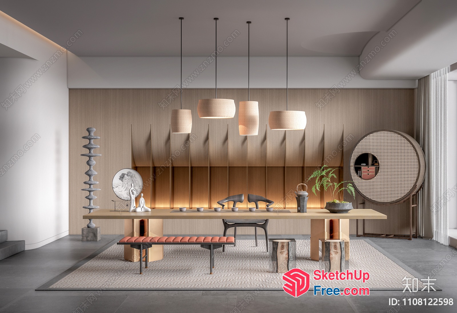 Modern Minimalist Dining Room With Natural Wood Accents 3D SketchUp File