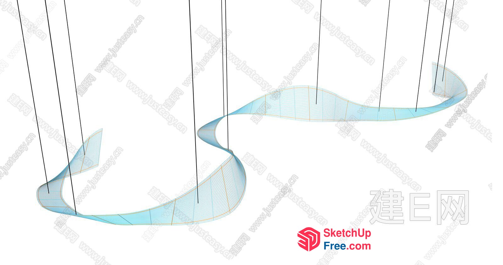Elegant Blue Wave-Shaped Ceiling Design 3D SketchUp File