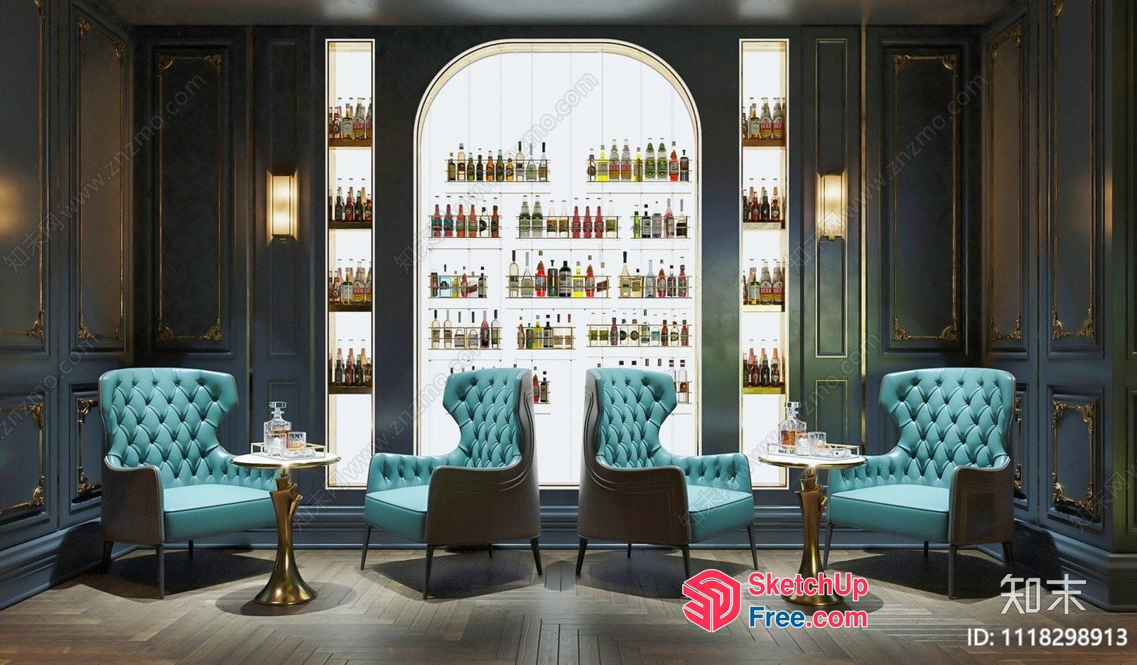 Luxurious Interior Design With Elegant Bar And Seating 3D SketchUp File