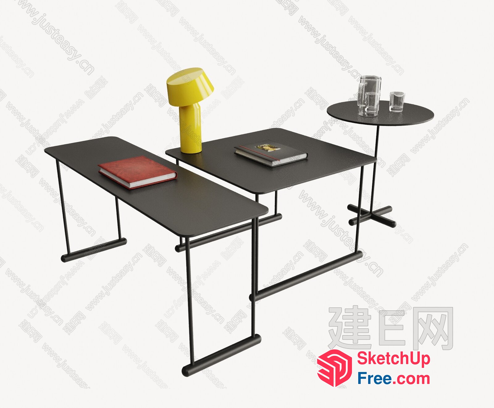 Modern Black Coffee Table Set With Bookcase And Book 3D SketchUp File