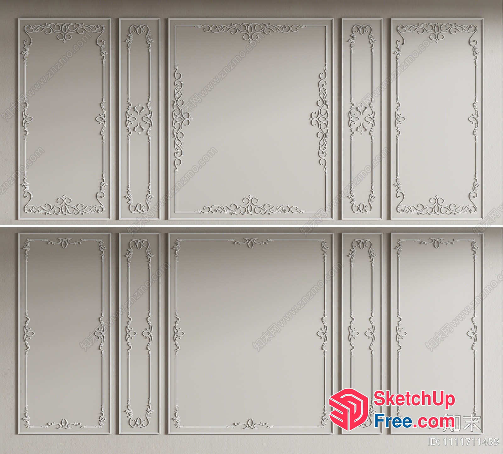 Ornate White Decorative Paneling 3D SketchUp File
