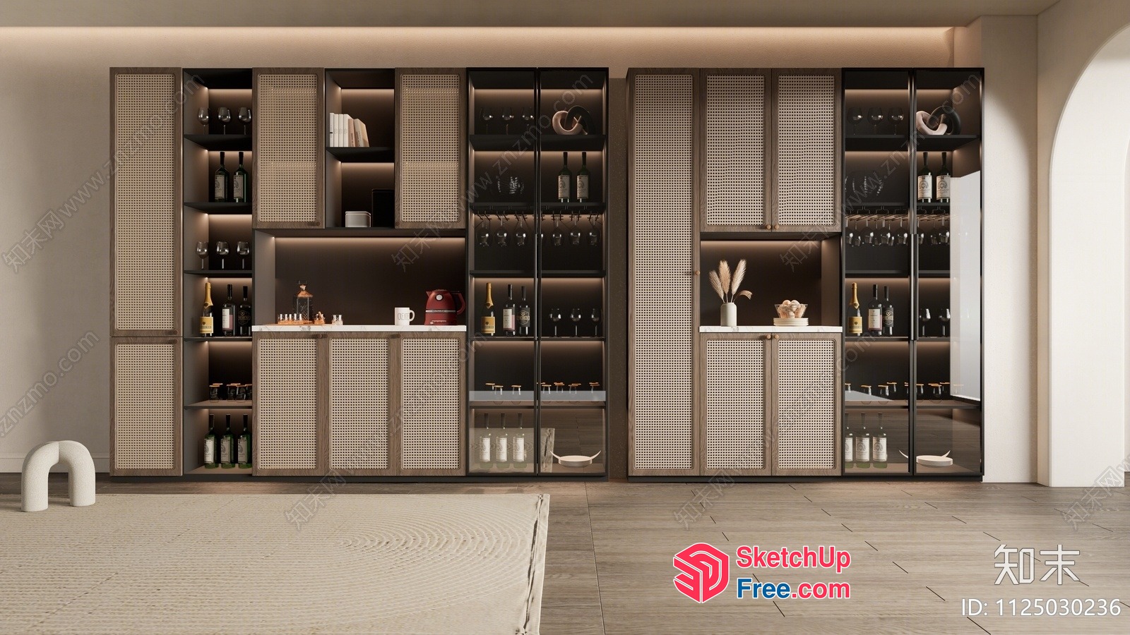 Modern Japanese-Style Wine Cabinet With Natural Materials 3D SketchUp File