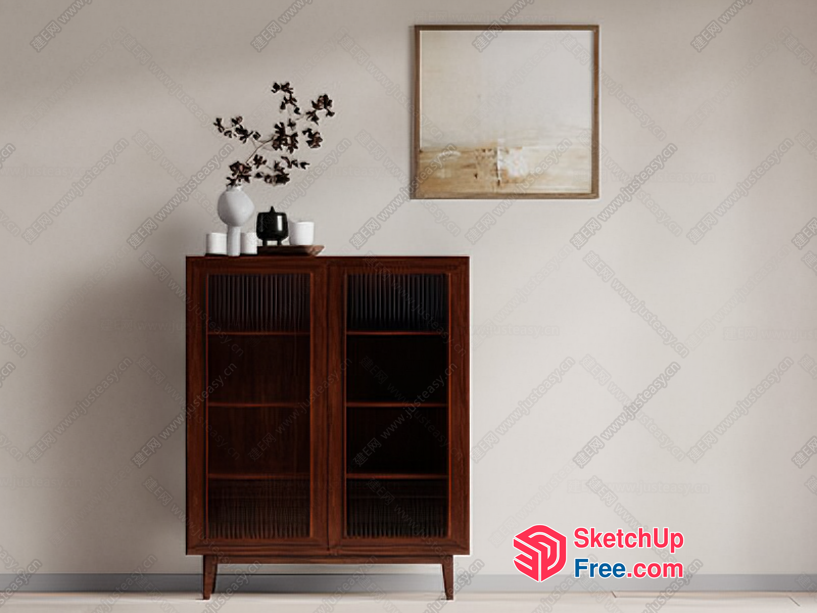 Elegant Mid-Century Modern Cabinet With Decorative Vase 3D SketchUp File