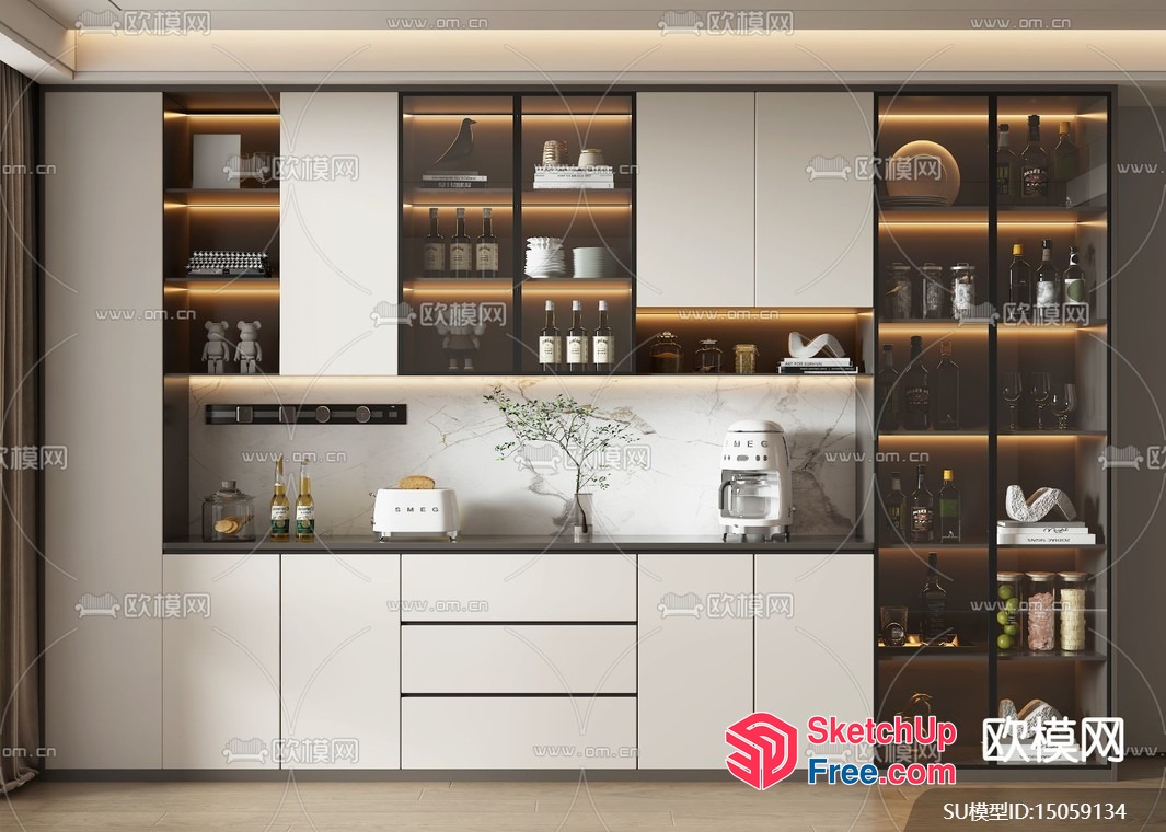Modern Kitchen With Sleek White Cabinets And Ambient Lighting 3D SketchUp File