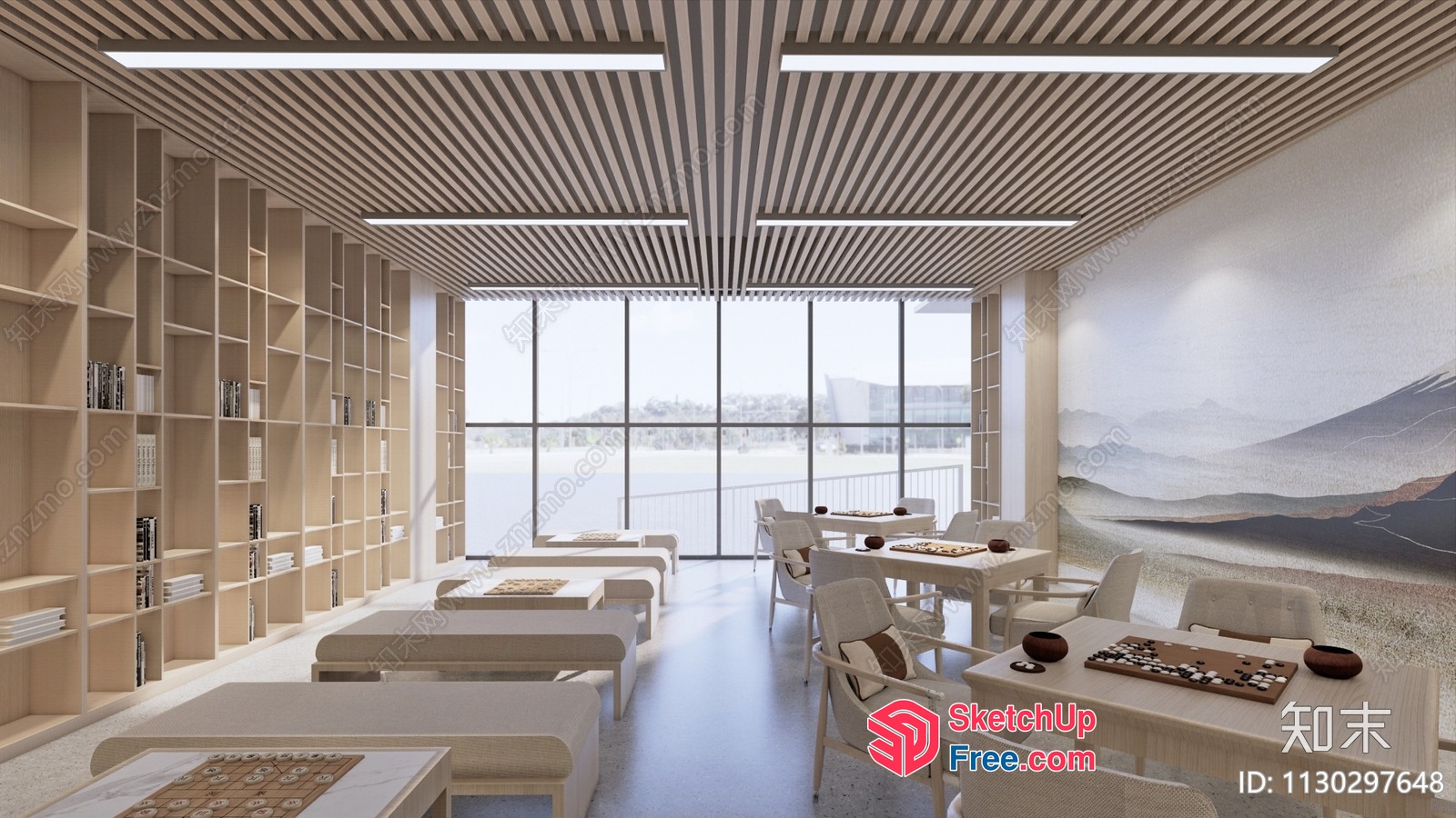 Modern Minimalist Study Room With Large Windows 3D SketchUp File