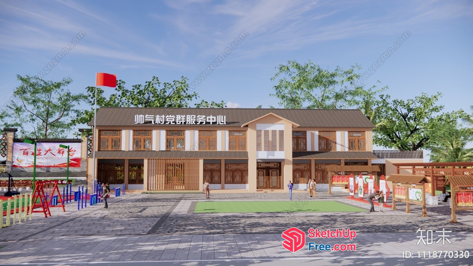Asian Style School Building 3D SketchUp File