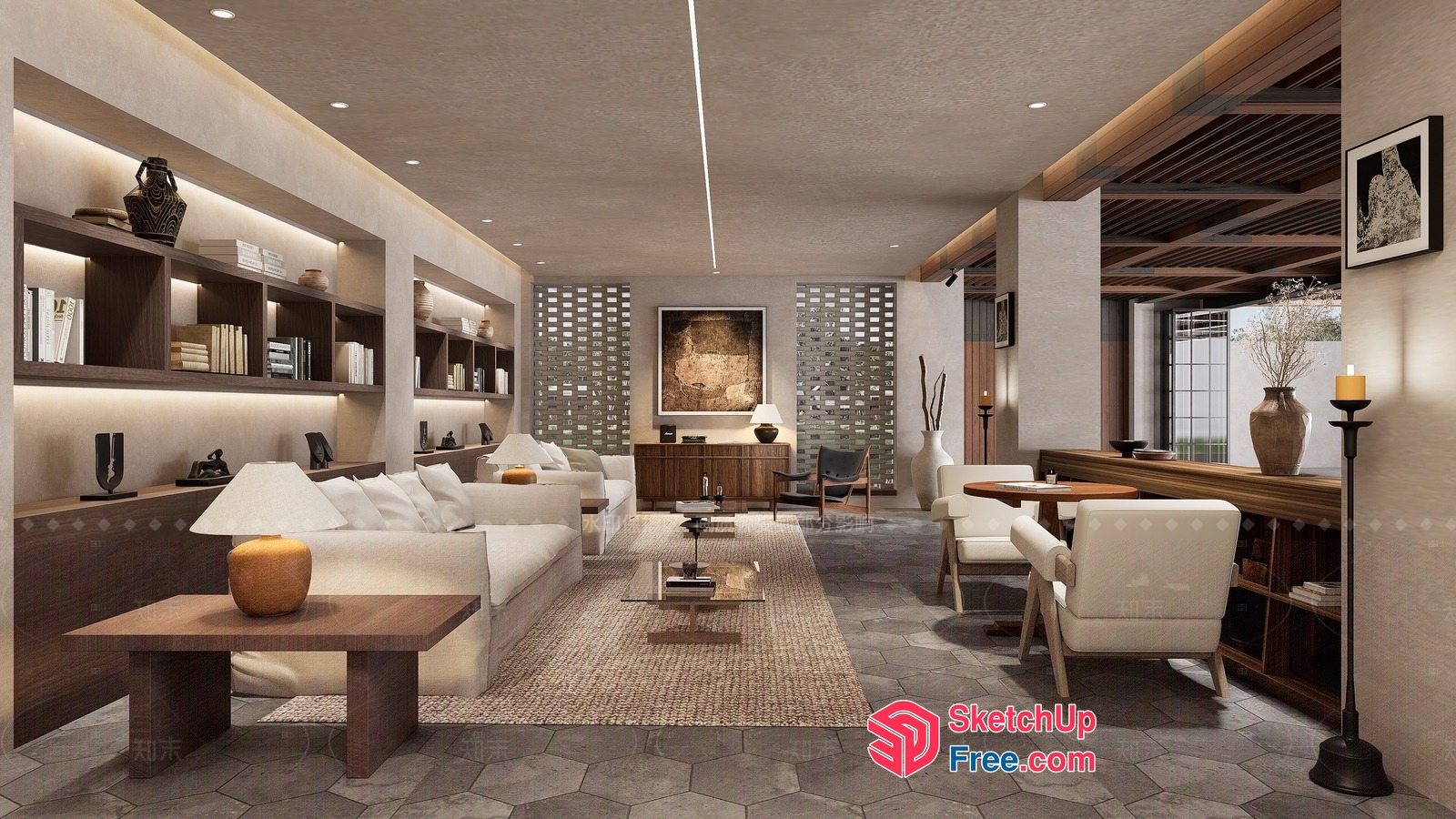 Modern Living Room With Neutral Color Scheme And Natural Elements 3D SketchUp File