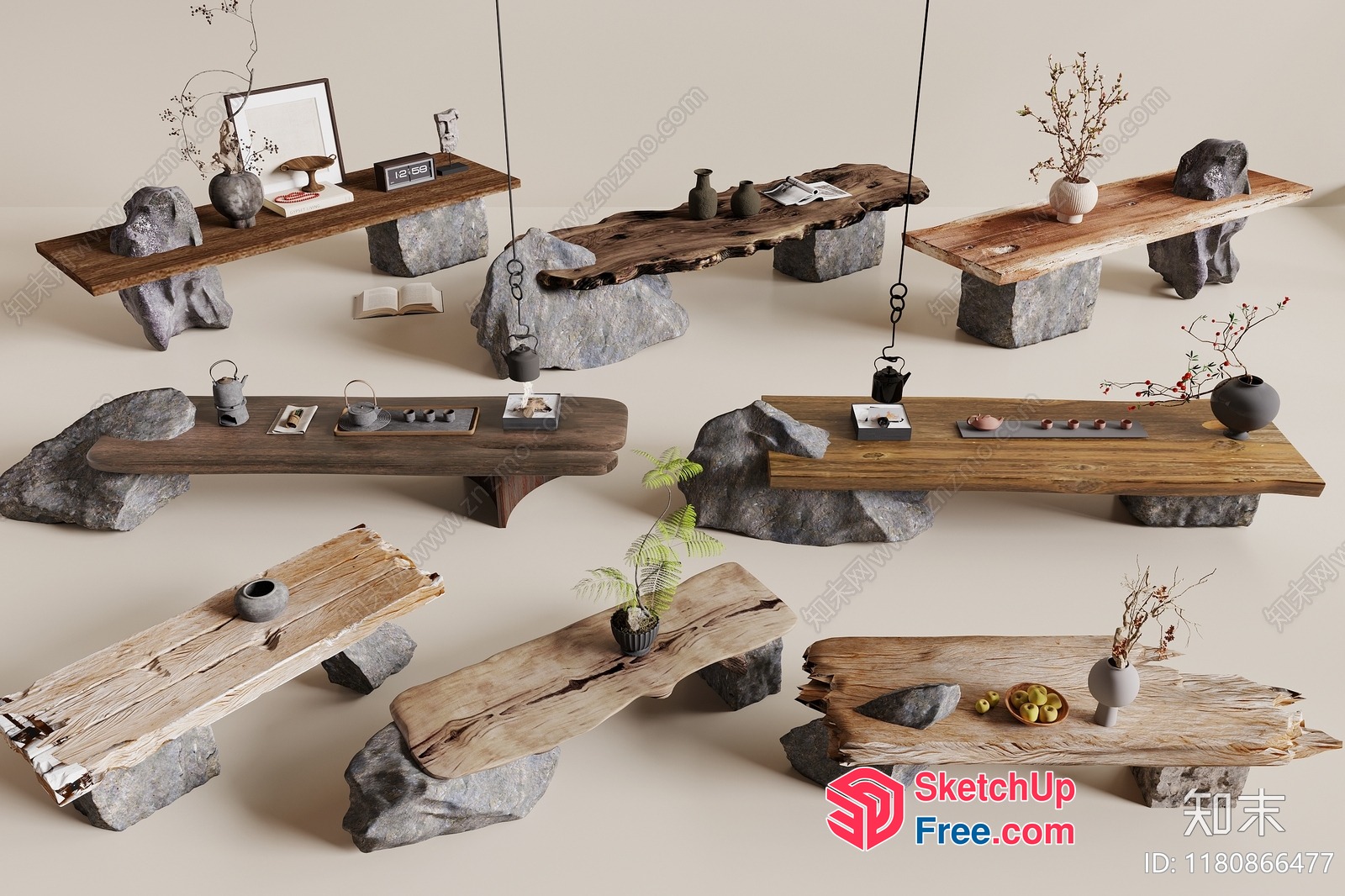 Japanese-Inspired Wabi-Sabi Style Furniture Set 3D SketchUp File