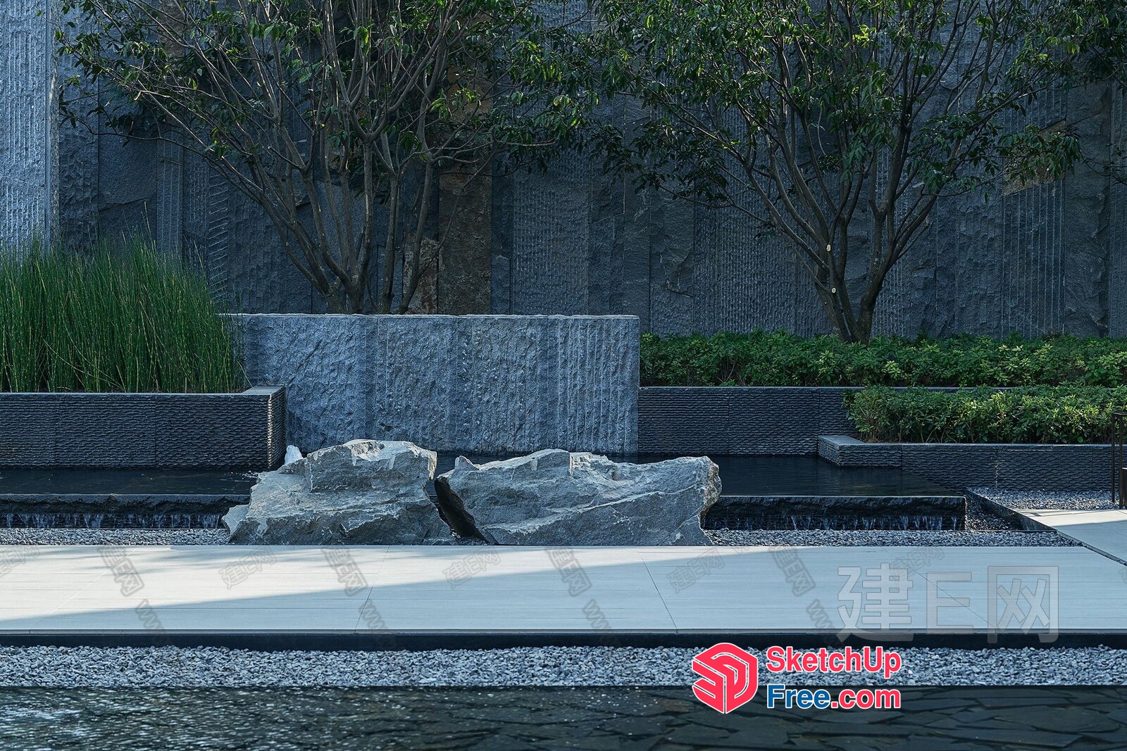 Asian-Inspired Water Feature And Stone Decor 3D SketchUp File