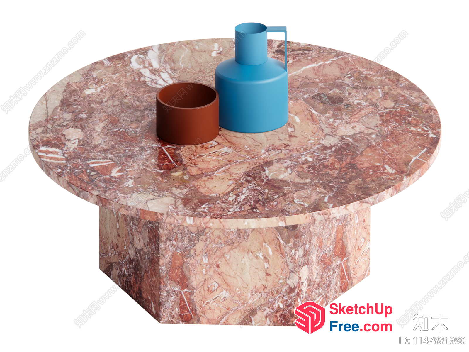 Marble Table With Blue And Brown Vases 3D SketchUp File