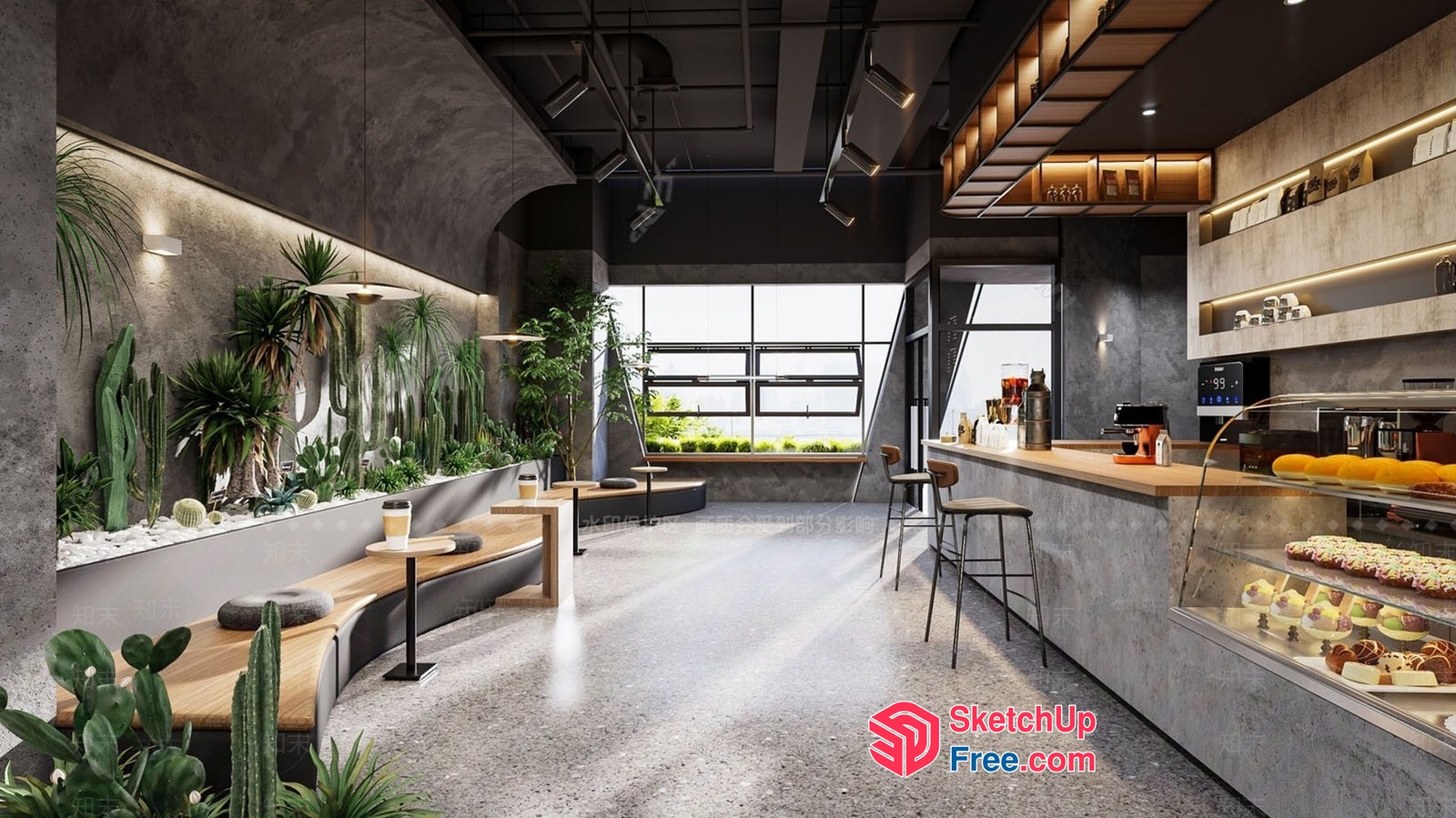 Modern Industrial Coffee Shop Interior 3D SketchUp File