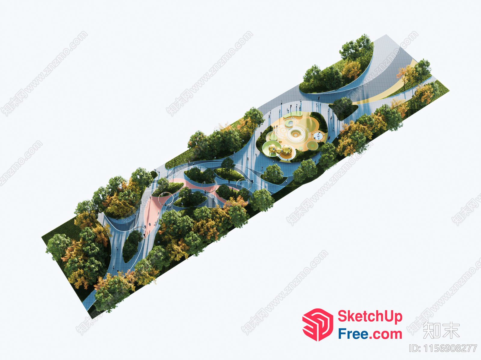 Aerial View Of A Park With A Unique Design 3D SketchUp File