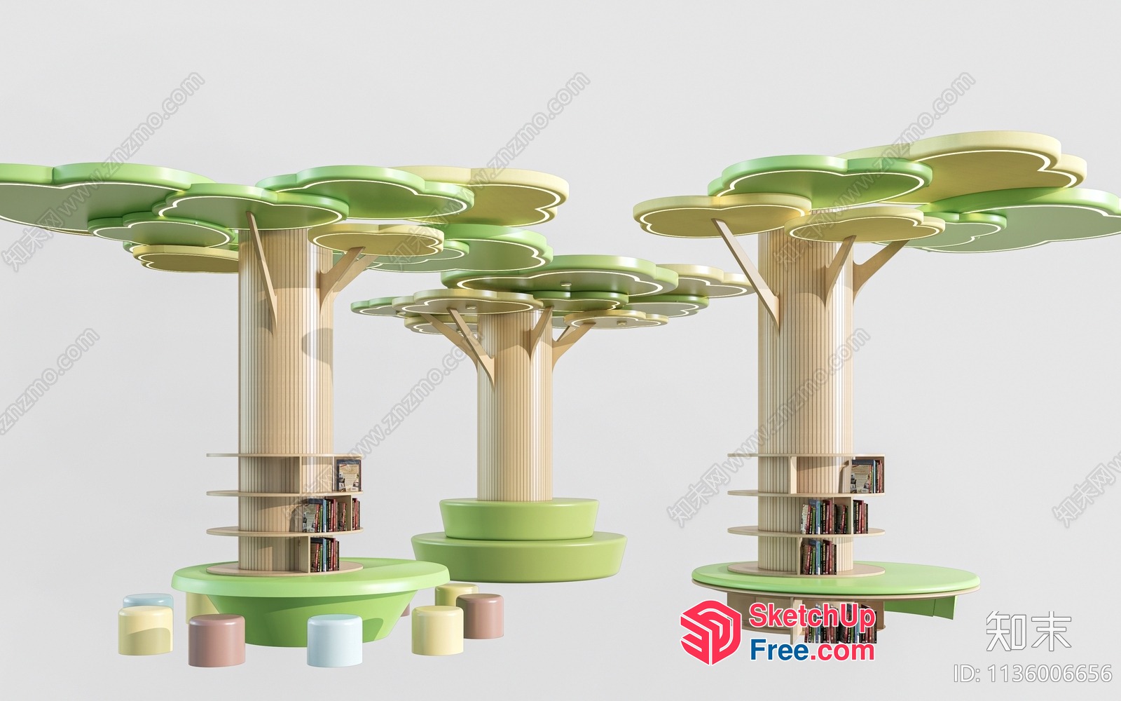Modern Tree-Shaped Bookcase With Built-In Bookshelves 3D SketchUp File