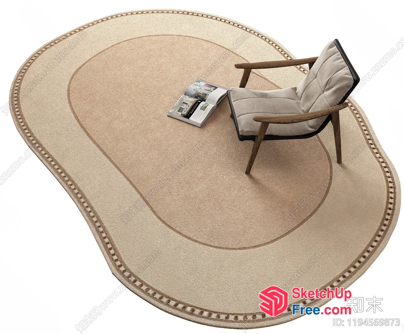 Oval-Shaped Rug With Chair And Magazine 3D SketchUp File