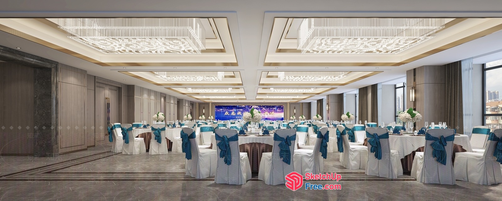 Luxurious Banquet Hall With Elegant Decor 3D SketchUp File
