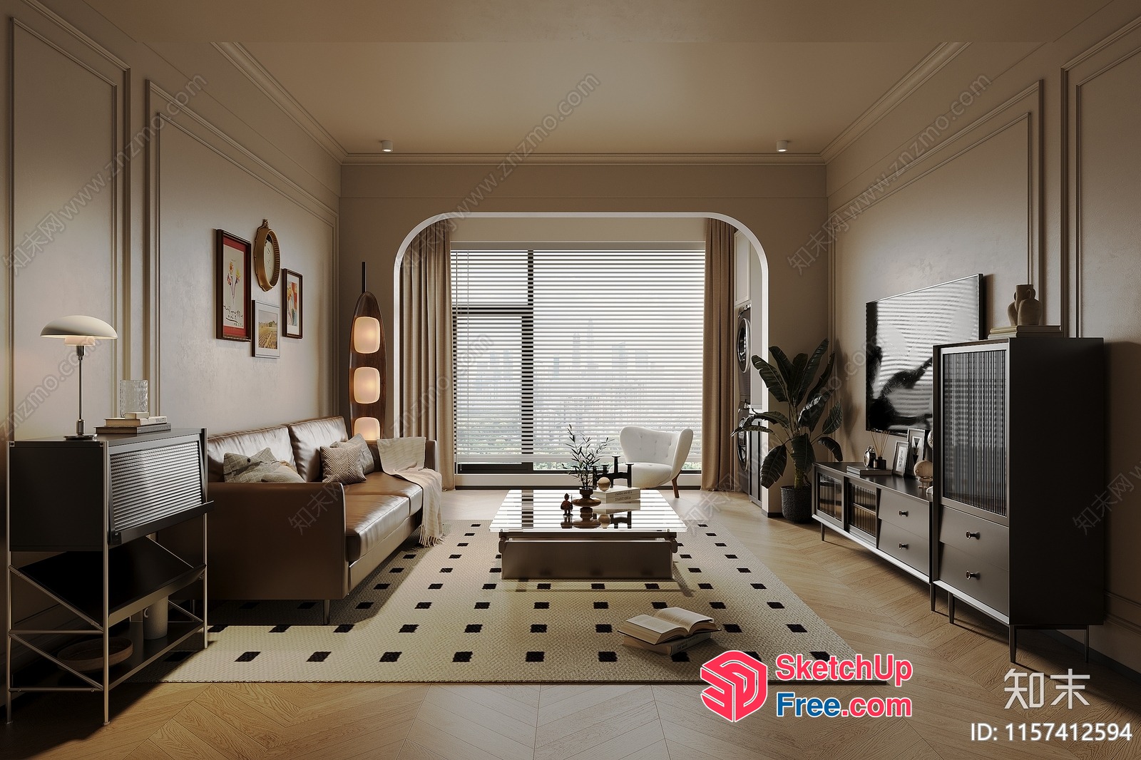 Elegant Living Room With Modern Furniture And Natural Light 3D SketchUp File