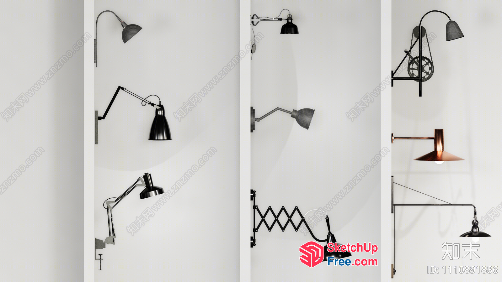 Industrial Style Wall Lights With Adjustable Arms 3D SketchUp File