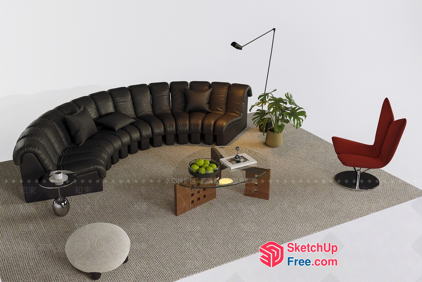 Modern Minimalist Living Room With Dark Leather Sofa 3D SketchUp File
