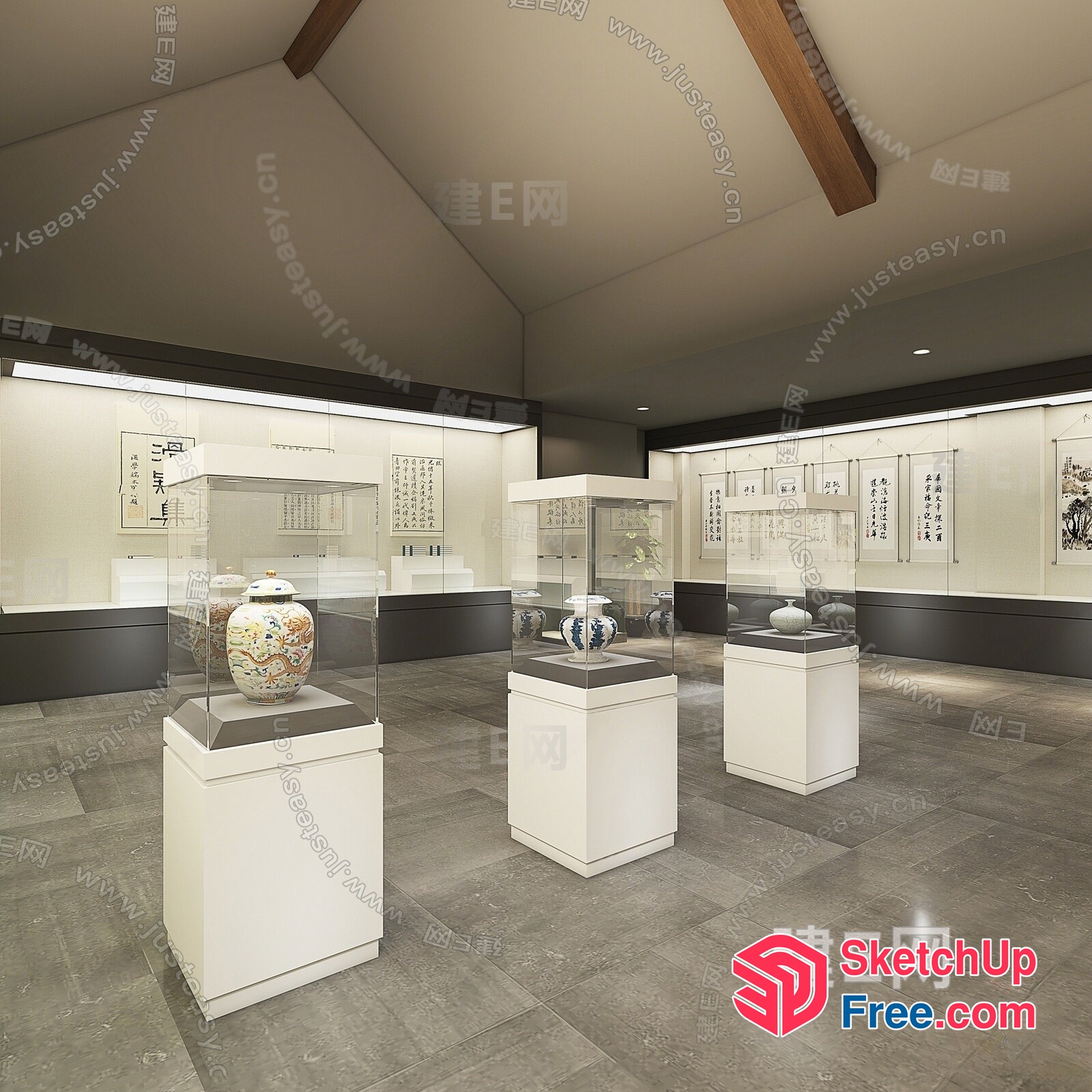 Chinese Art Gallery Interior 3D SketchUp File