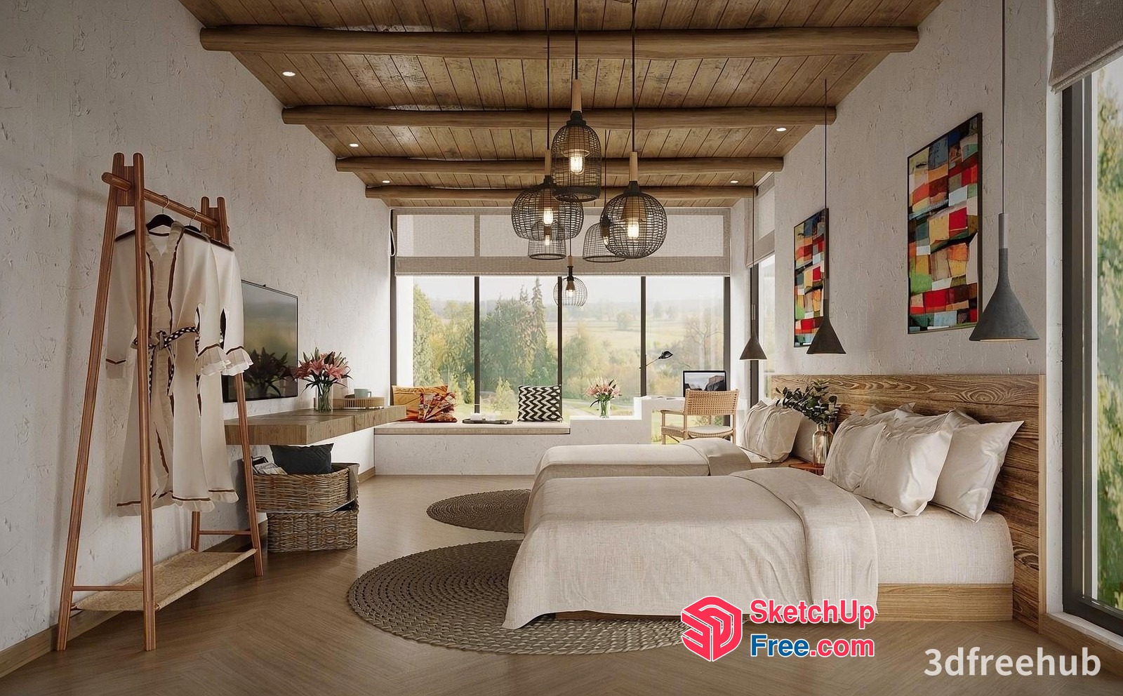 Rustic Modern Bedroom With Natural Light And Wood Accents 3D SketchUp File
