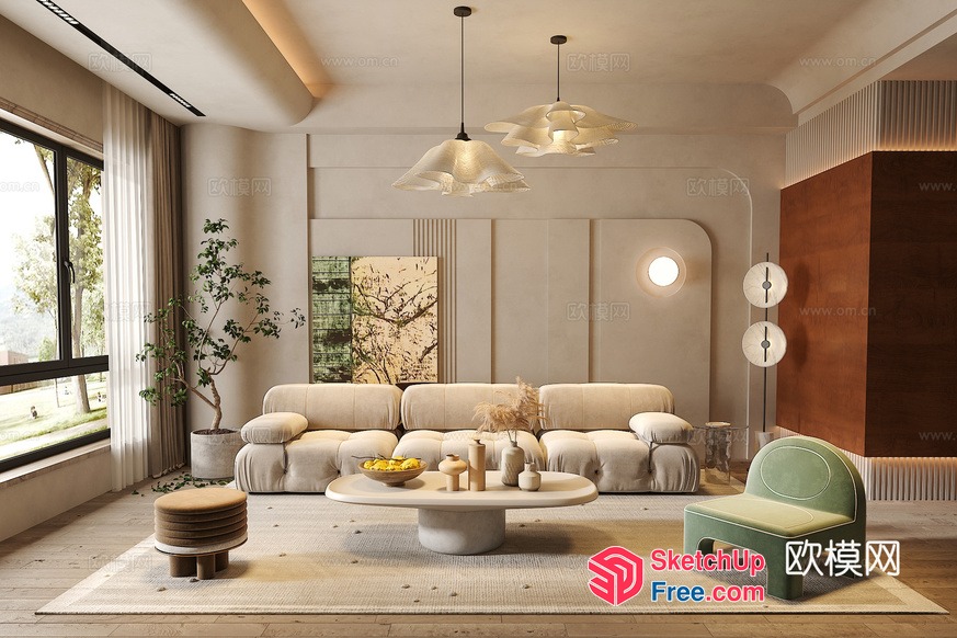 Modern Minimalist Japanese Style Living Room 3D SketchUp File