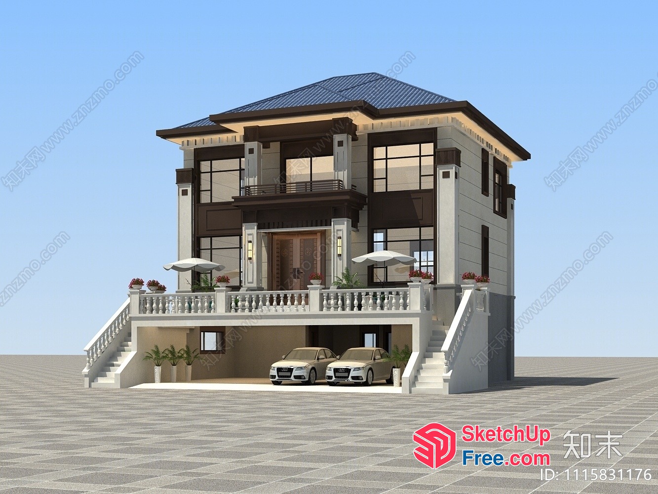 Luxurious Villa With Two-Car Garage And Staircase 3D SketchUp File