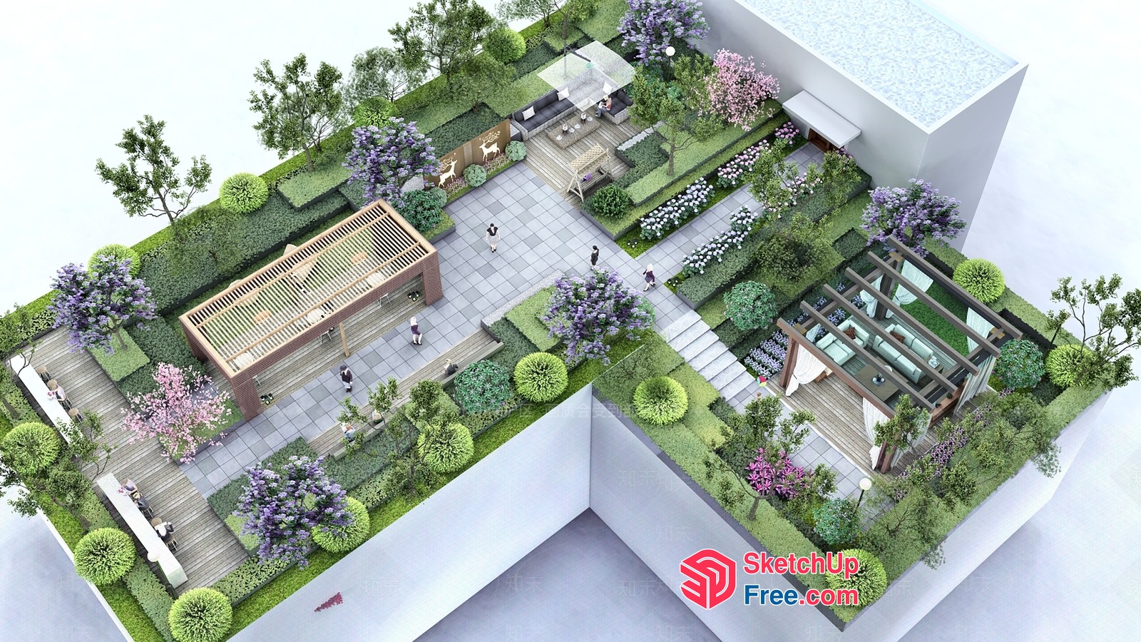 Modern Rooftop Garden Design With Elegant Furniture 3D SketchUp File