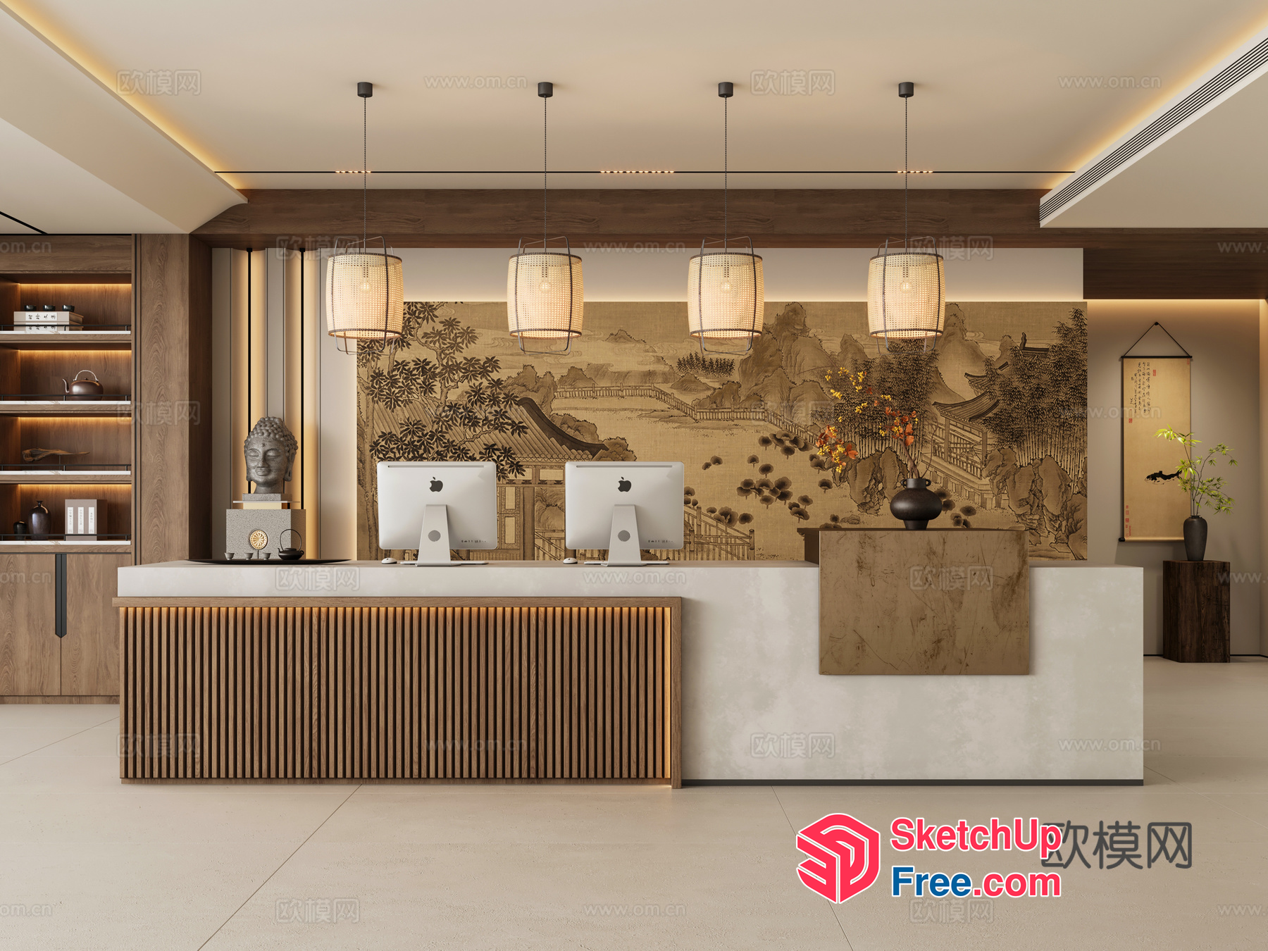 Modern Asian-Inspired Reception Area 3D SketchUp File