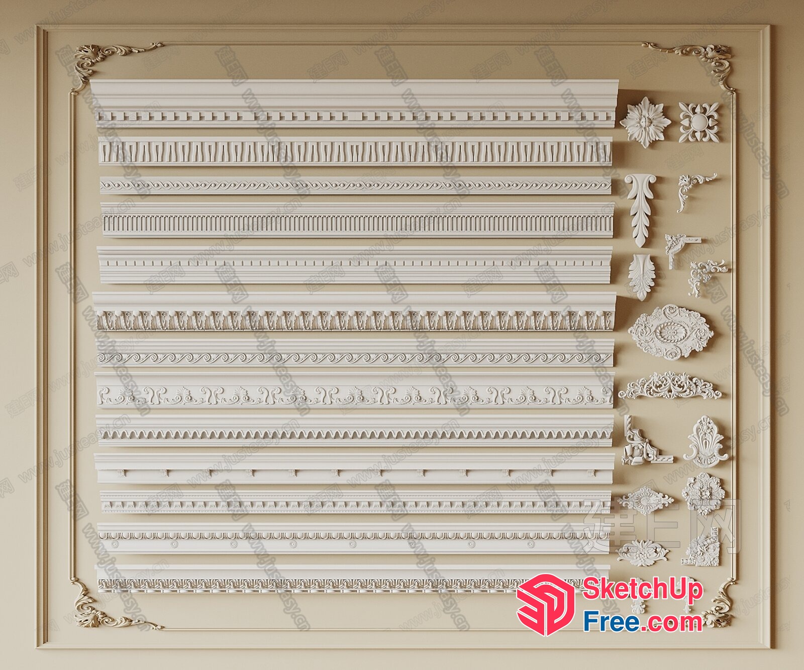 Ornate White Moulding Collection 3D SketchUp File