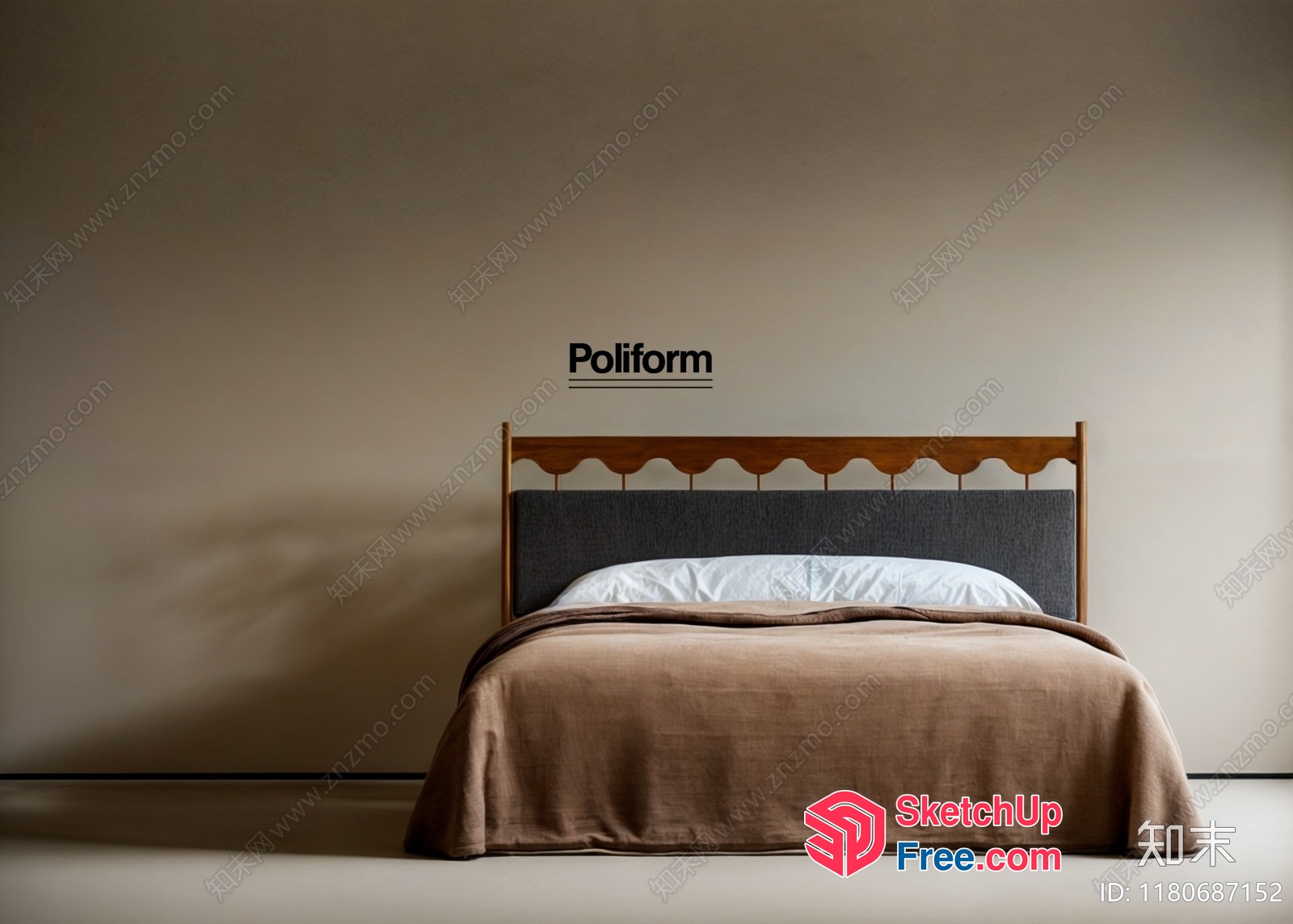 Poliform Bed With Brown Blanket And White Pillow 3D SketchUp File