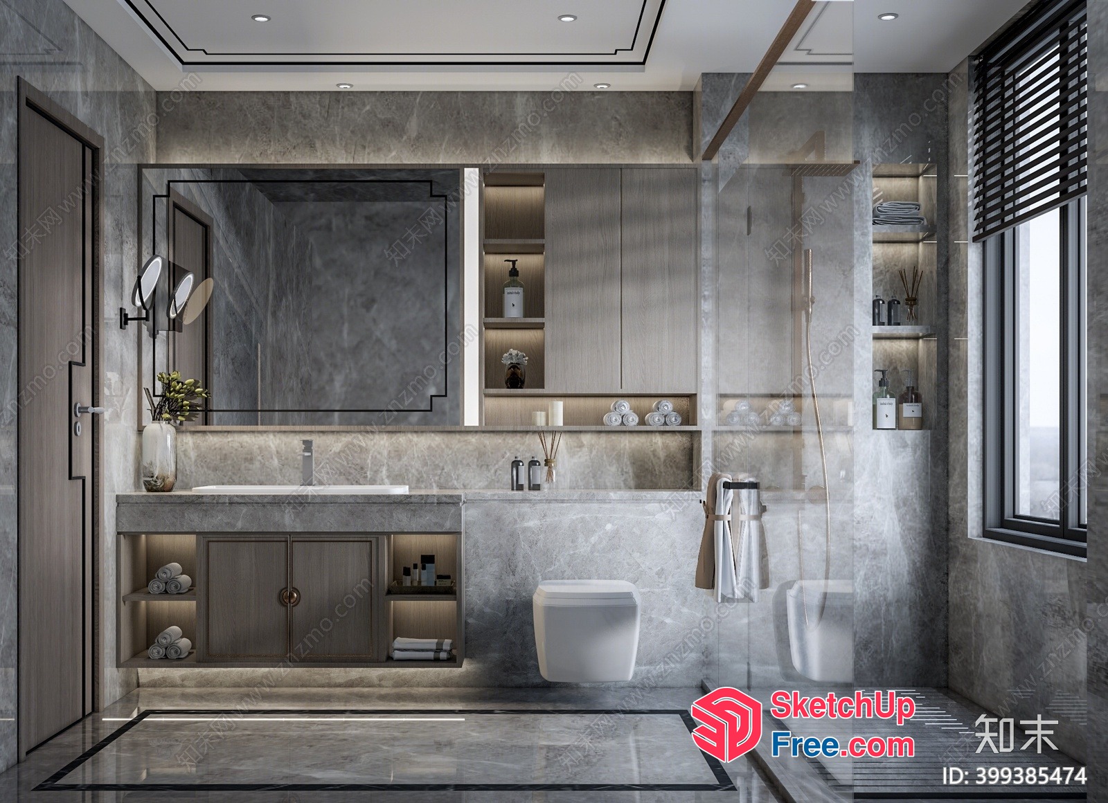 Modern Bathroom Interior With Marble Accents 3D SketchUp File