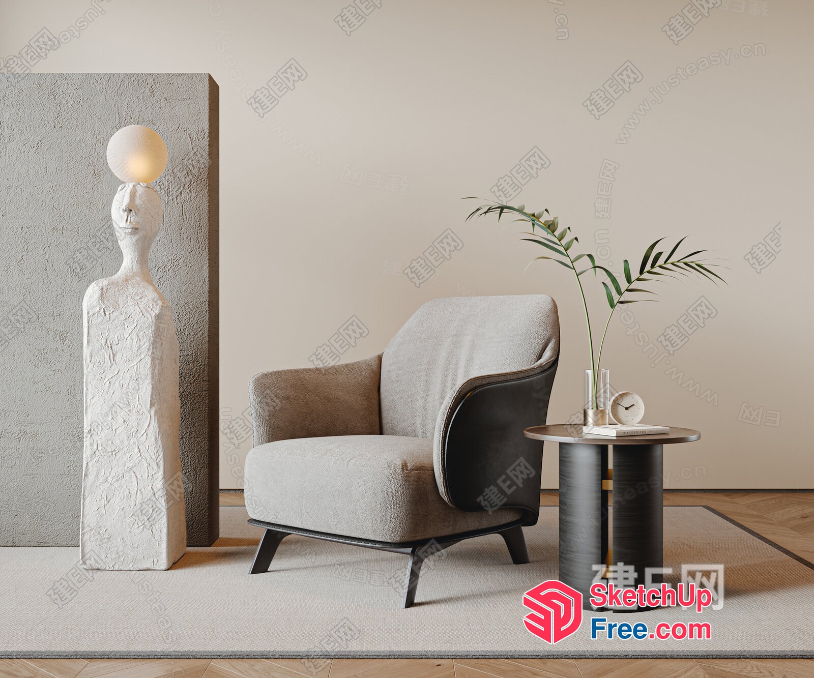 Minimalist European Style Living Room With Creamy Style Accent 3D SketchUp File