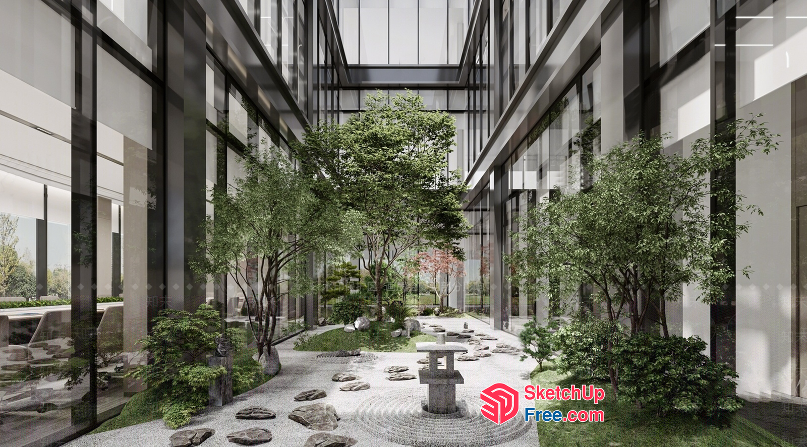 Serene Japanese-Inspired Courtyard 3D SketchUp File