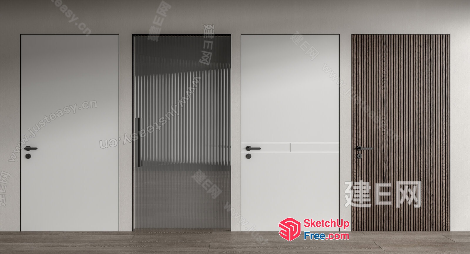 Four Doors With Various Styles And Handles 3D SketchUp File