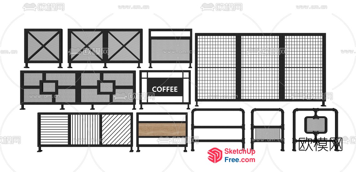 Industrial Coffee Shop Interior Design Elements 3D SketchUp File