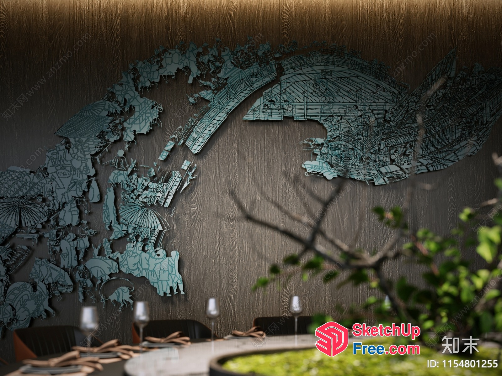 Asian-Inspired Dining Room With Traditional Decor 3D SketchUp File