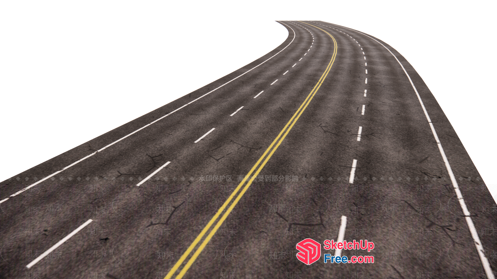 Long Winding Roadway With Yellow Center Line And White Lanes 3D SketchUp File