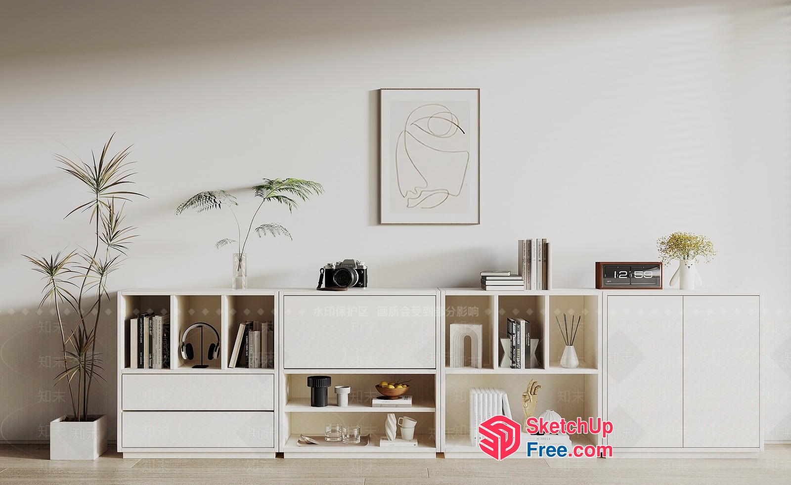 Minimalist White Shelf And Cabinet Collection 3D SketchUp File
