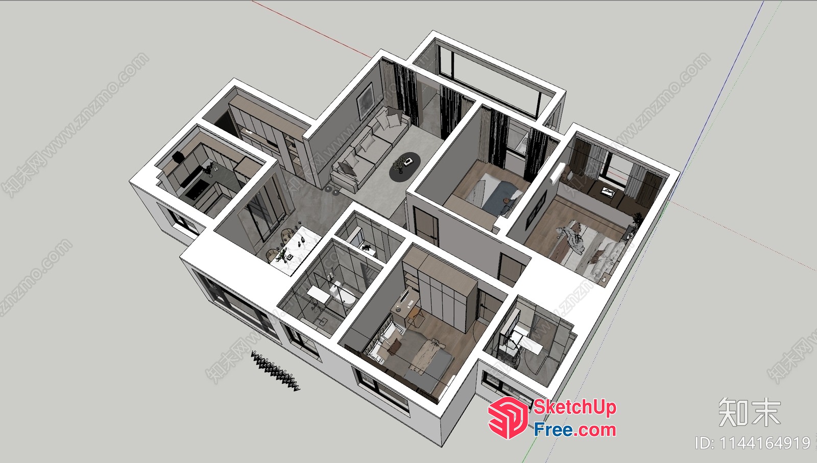 3D Model Of A Modern House Floor Plan 3D SketchUp File