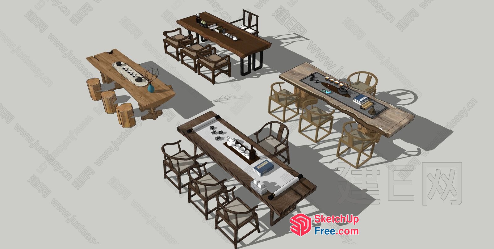 Modern Japanese-Style Dining Tables And Chairs 3D SketchUp File