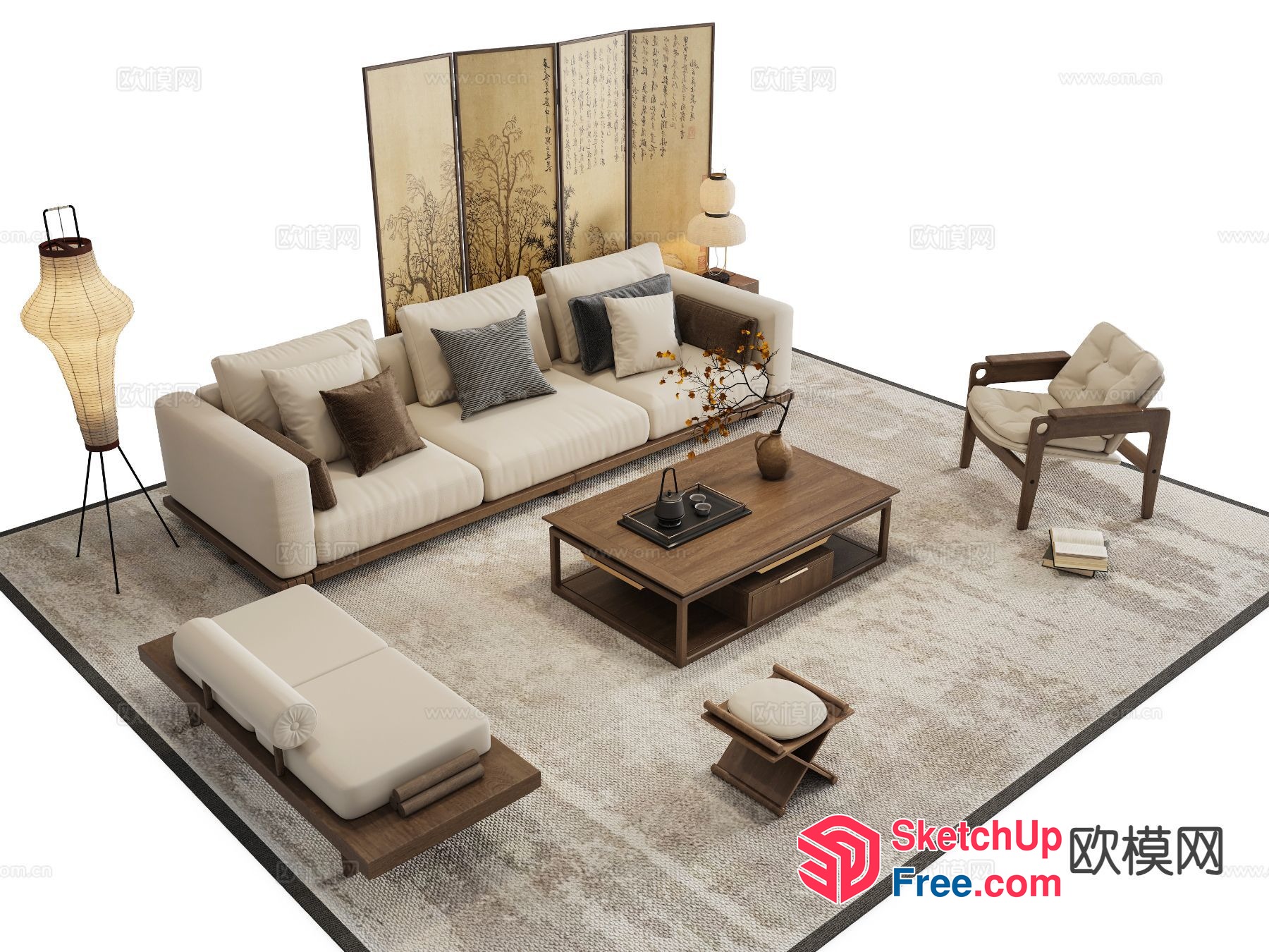 Elegant Japanese Style Living Room 3D SketchUp File