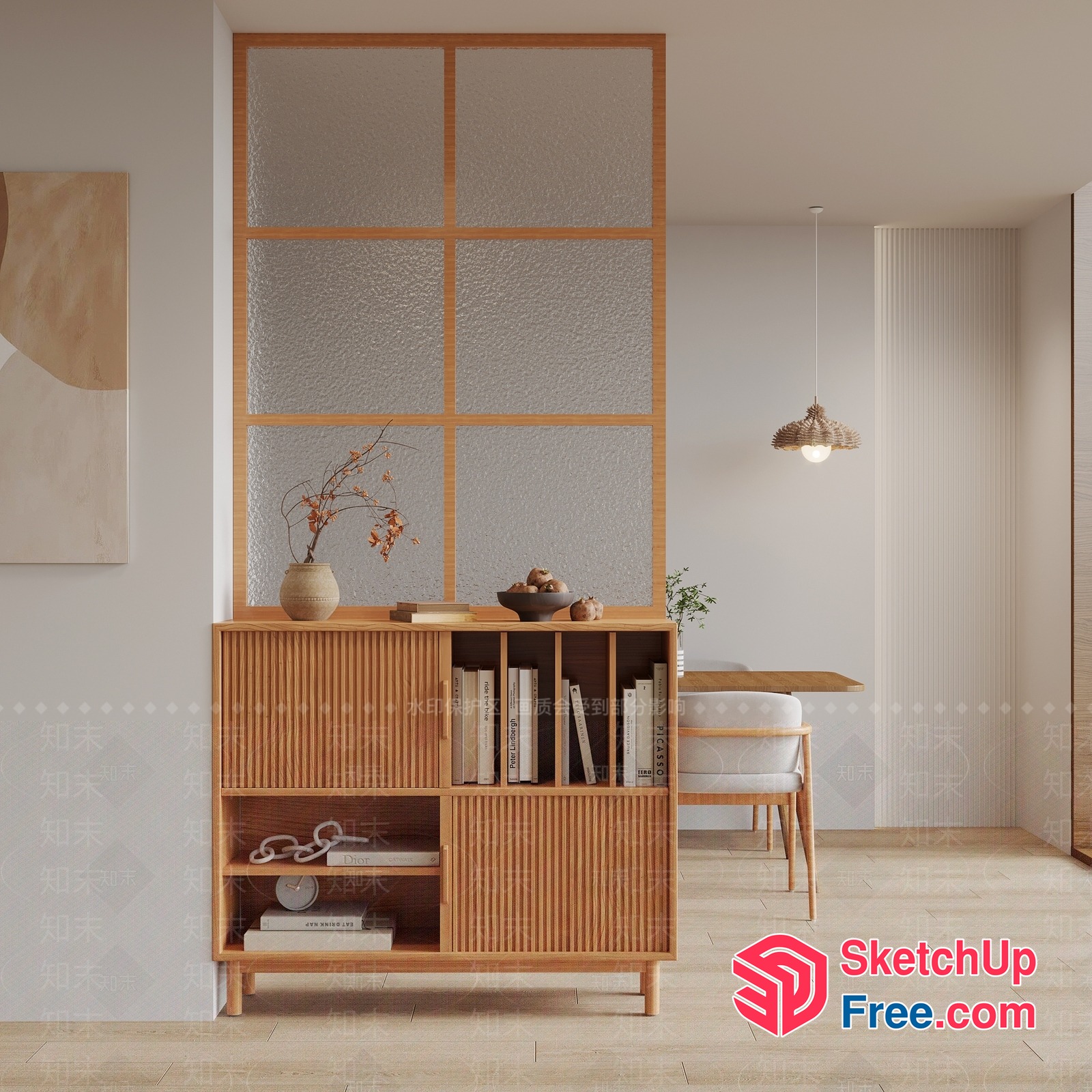Minimalist Japanese Style Living Room With Natural Wood Accents 3D SketchUp File