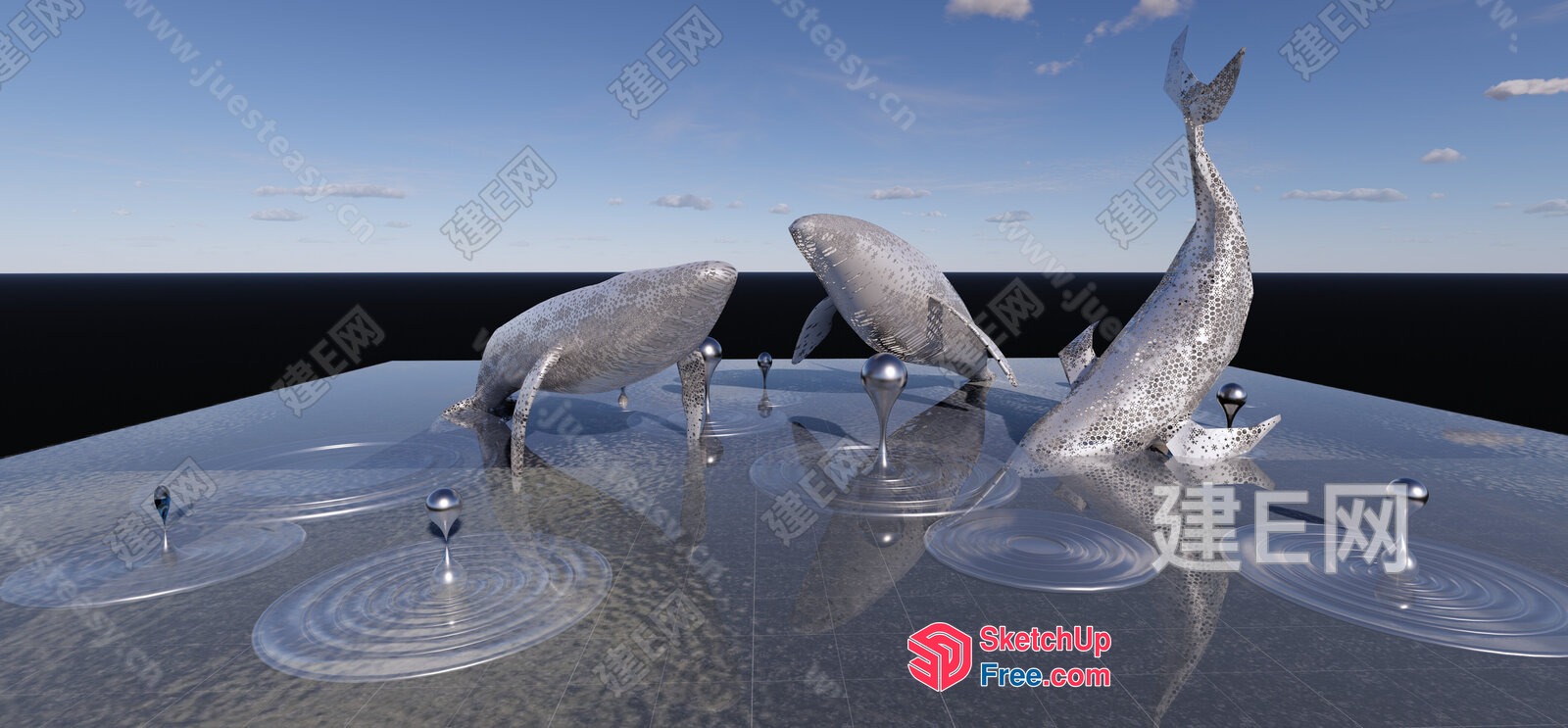 Whimsical Oceanic Sculptures Of Whales 3D SketchUp File