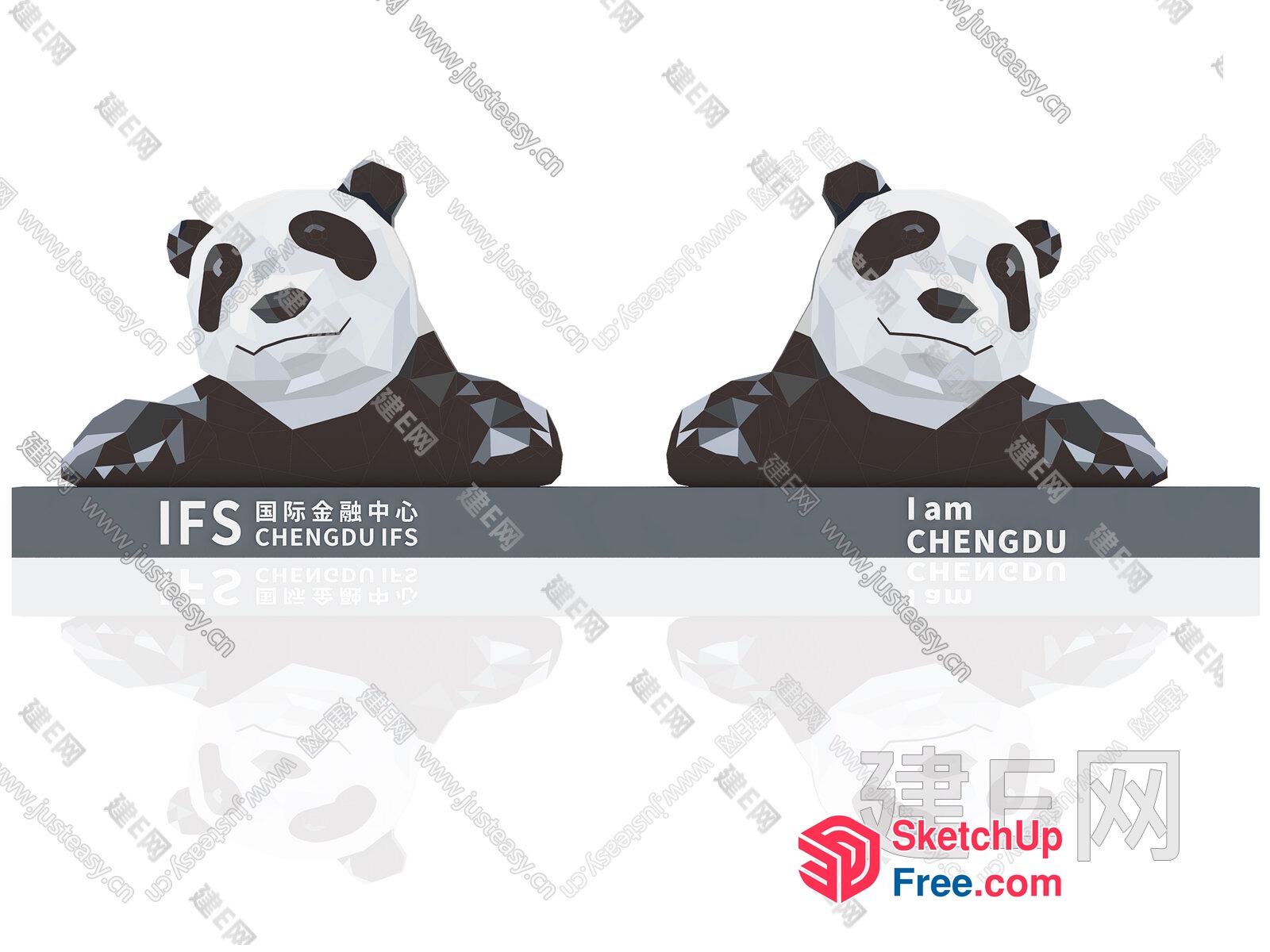 Two Geometric Pandas In A White Background 3D SketchUp File