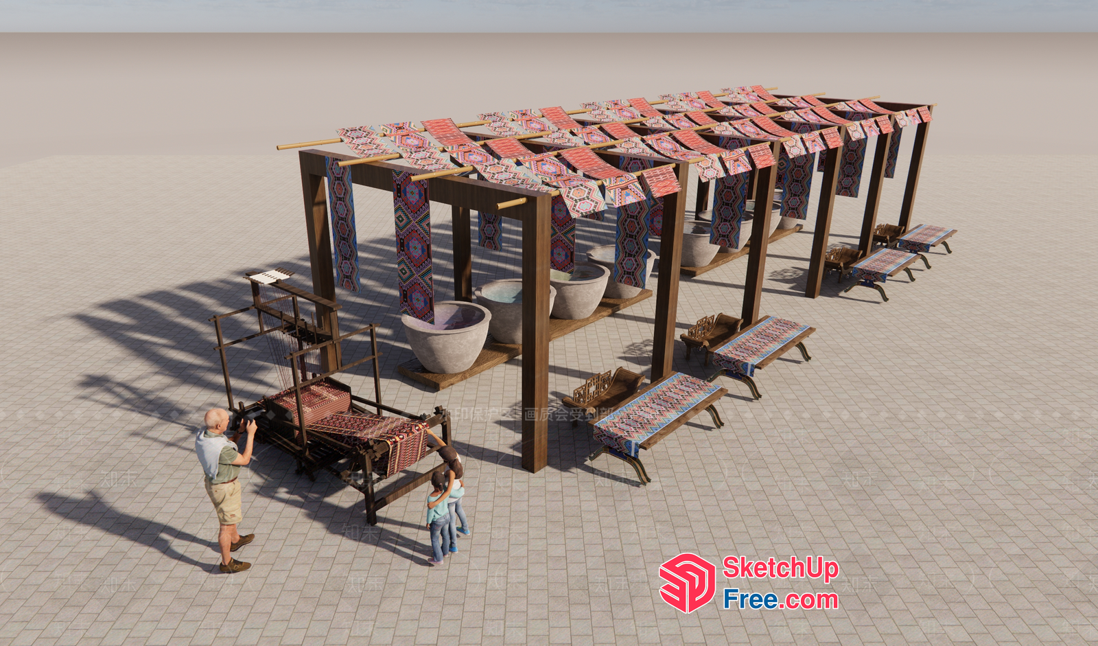 Traditional Asian Market Scene 3D SketchUp File
