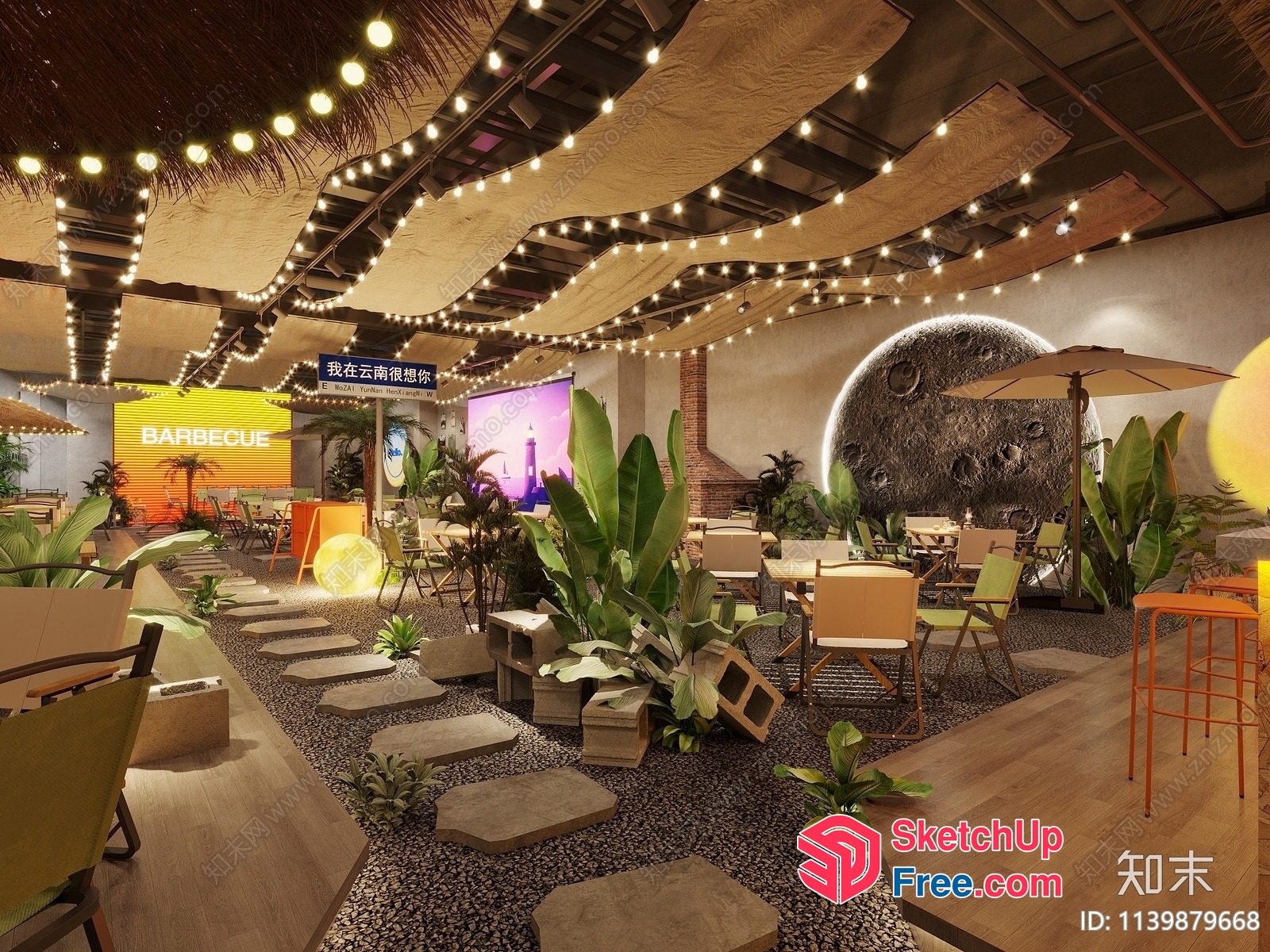 Tropical Outdoor Barbecue Restaurant 3D SketchUp File