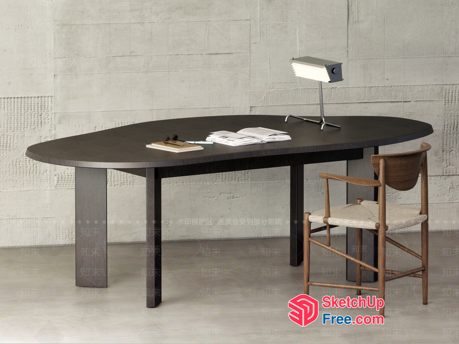 Modern Office Desk With Chair And Table Lamp 3D SketchUp File