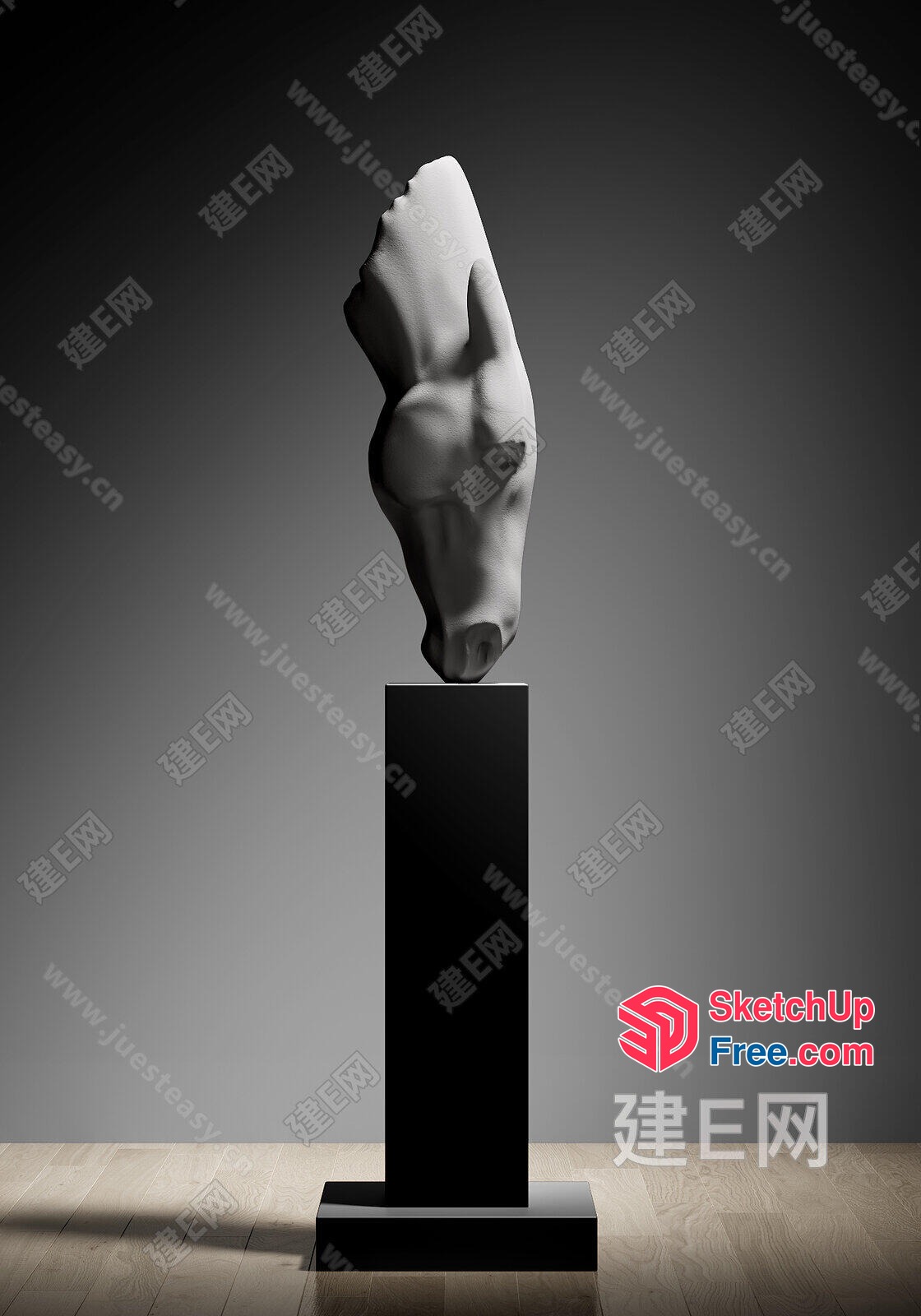 Sculptural Art Piece On Black Pedestal 3D SketchUp File